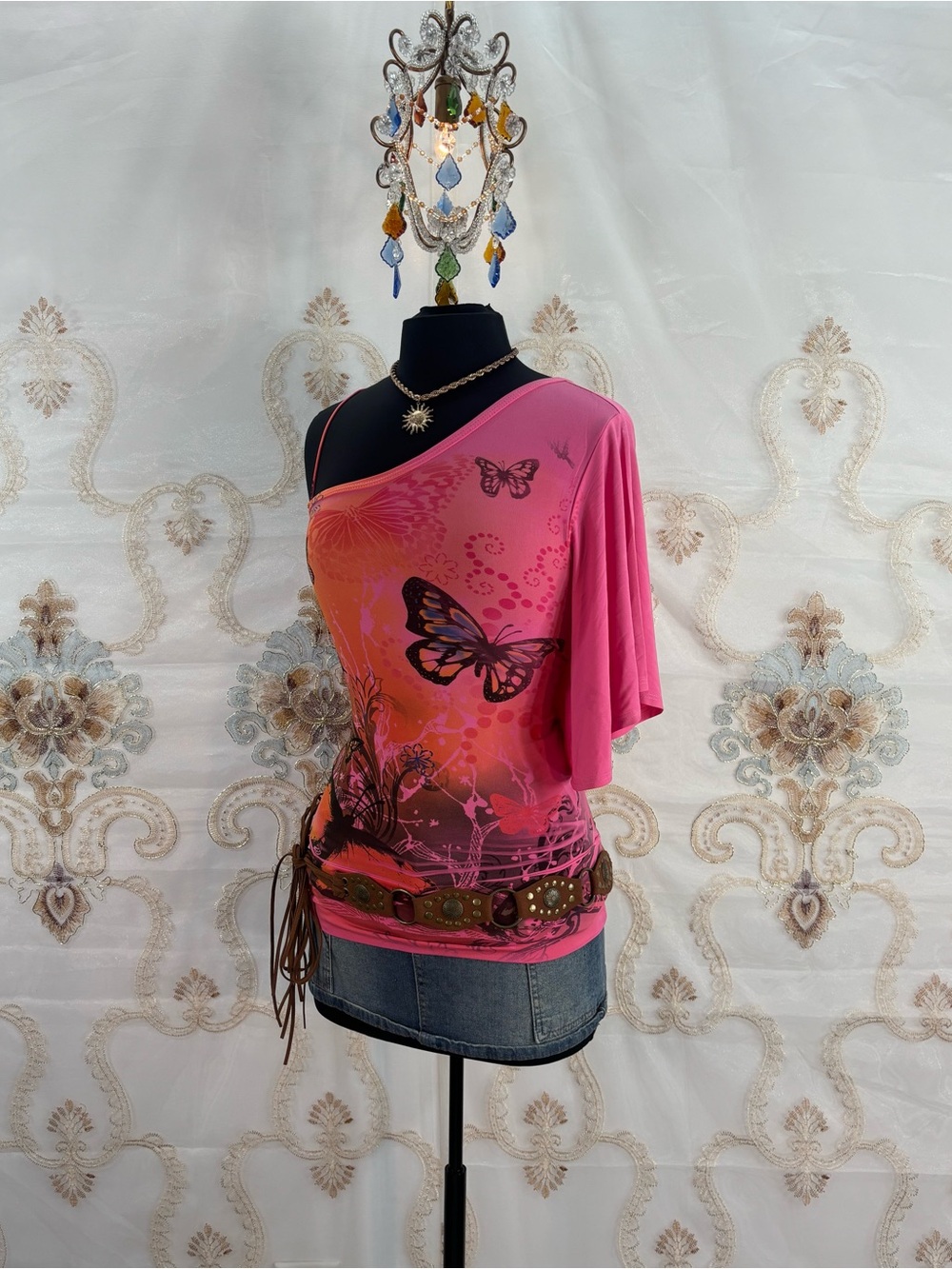 ✨Vintage Y2K Bohemian Bubblegum Butterfly Single Sleeve Blouse✨